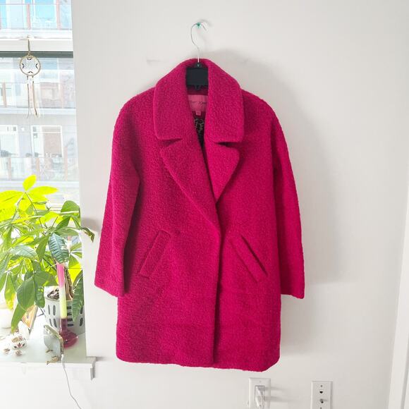 Betsey Johnson Pink Teddy Wool Peacoat Size Medium - Picture 1 of 6